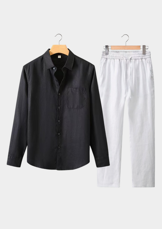 Toscana Longsleeve Linen Set - Black/White