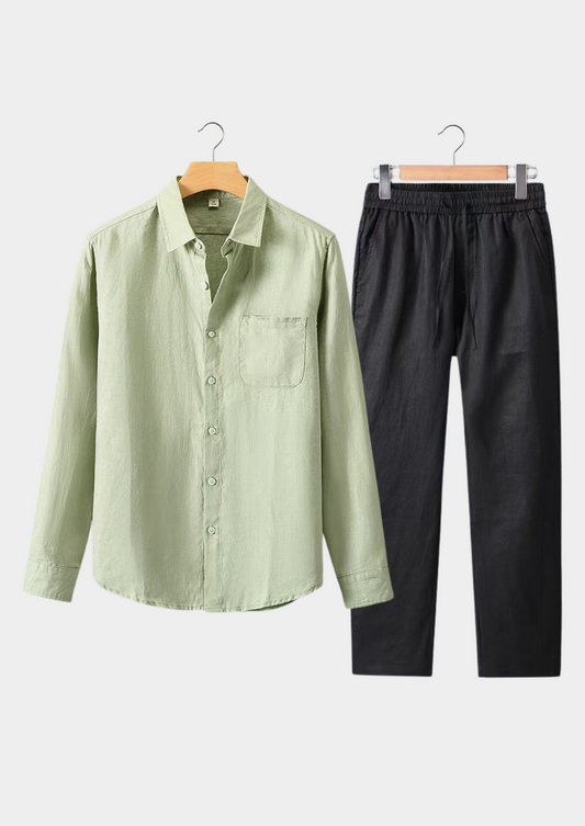 Toscana Longsleeve Linen Set - Mint Green/Black