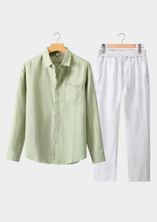 Toscana Longsleeve Linen Set - Mint Green/White