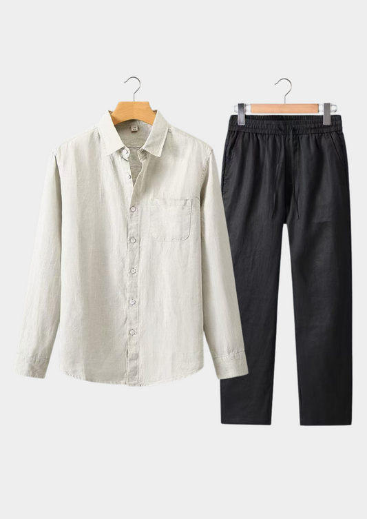 Toscana Longsleeve Linen Set - BeigeE/Black