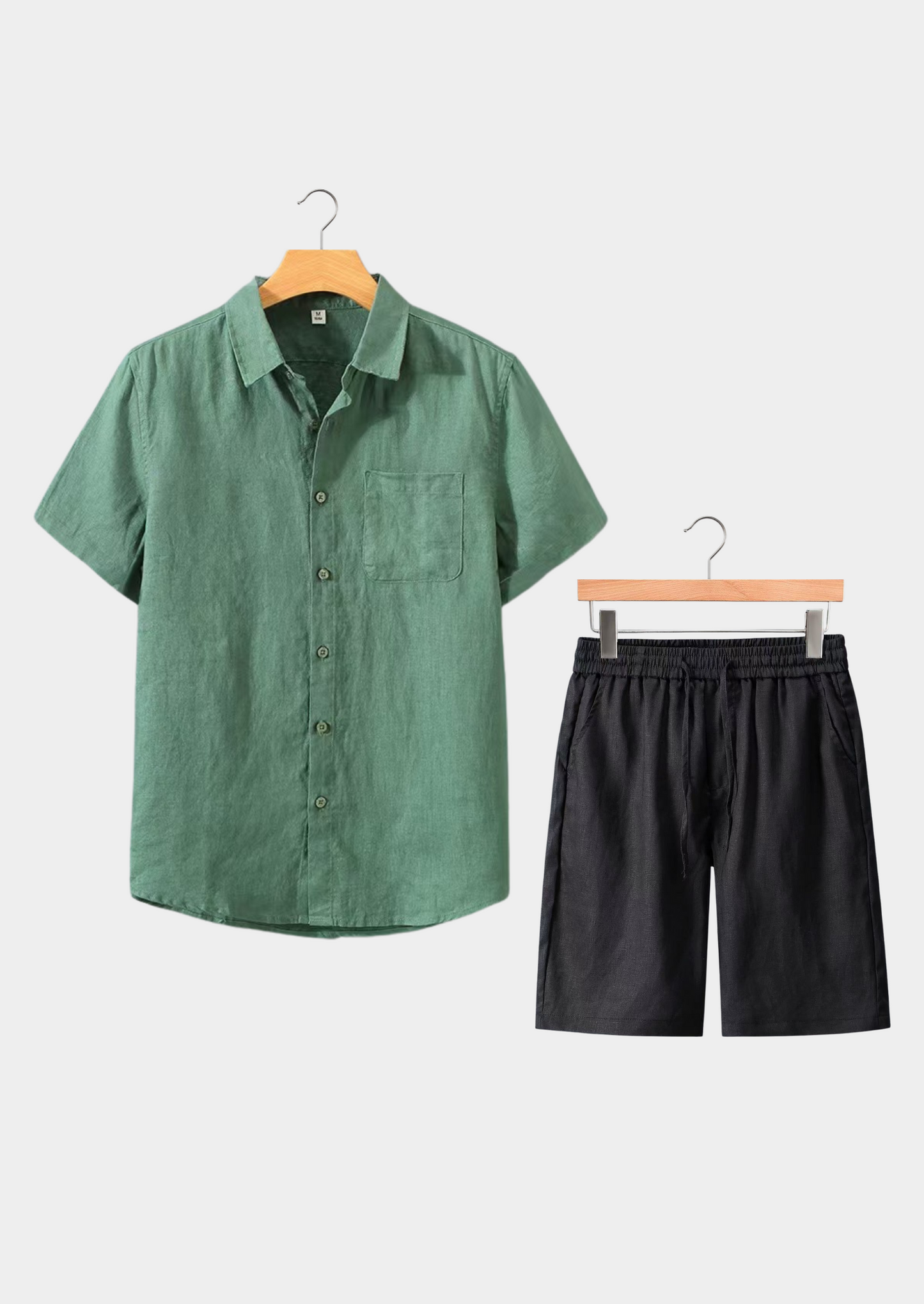 Toscana Shortsleeve Linen Set - Green/Black