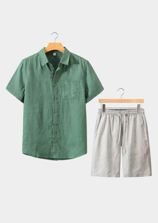 Toscana Shortsleeve Linen Set - Green/Beige