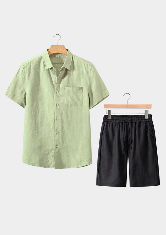 Toscana Shortsleeve Linen Set - Mint Green/Black