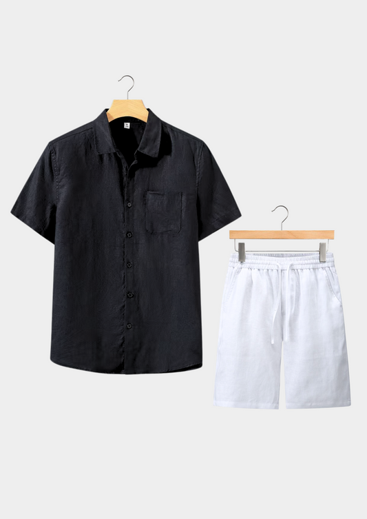 Toscana Shortsleeve Linen Set - Black/White