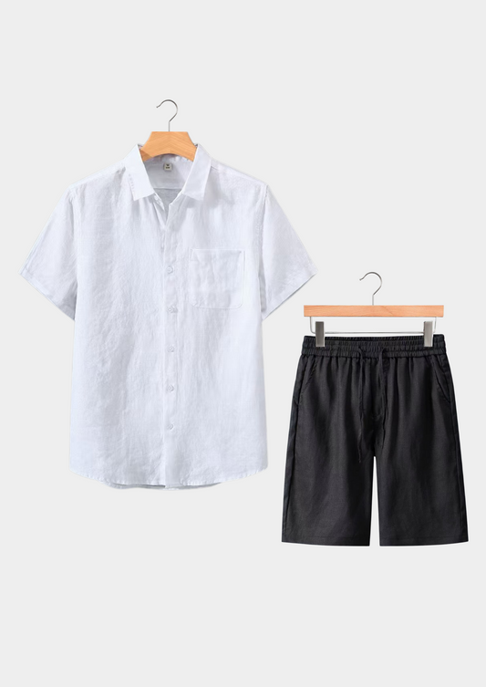 Toscana Shortsleeve Linen Set - White/Black