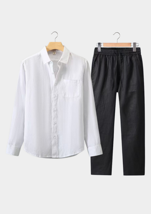 Toscana Longsleeve Linen Set - White/Black