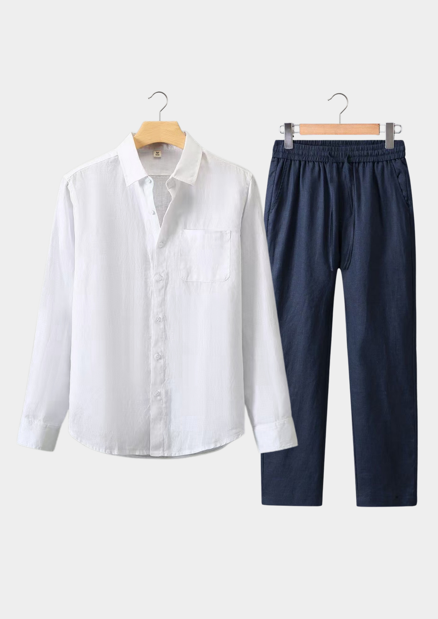 Toscana Longsleeve Linen Set - White/Navy Blue