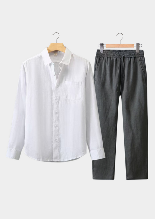 Toscana Longsleeve Linen Set - White/Gray