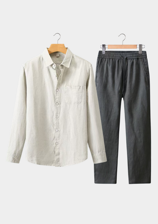 Toscana Longsleeve Linen Set - Beige/Gray