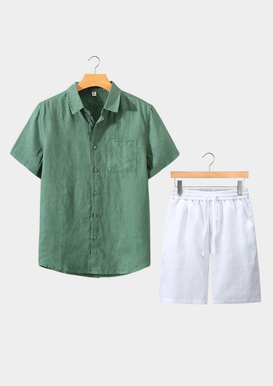 Toscana Shortsleeve Linen Set - Green/White
