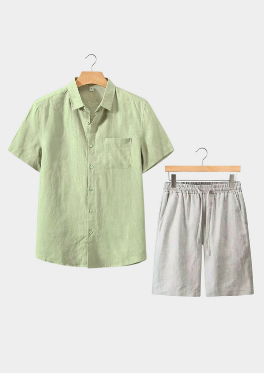Toscana Shortsleeve Linen Set- Mint Green/Beige
