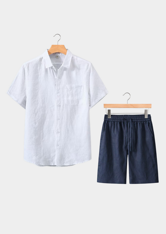 Toscana Shortsleeve Linen Set - White/Navy