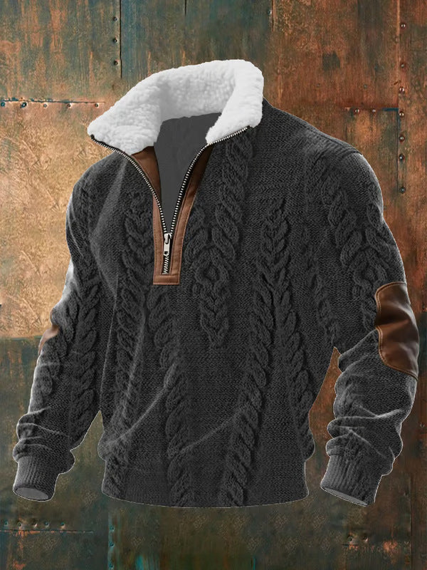 Michael - Zip-Up Sweater with a High Fur-Trimmed Collar