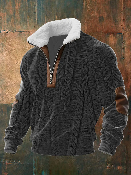 Michael - Zip-Up Sweater with a High Fur-Trimmed Collar